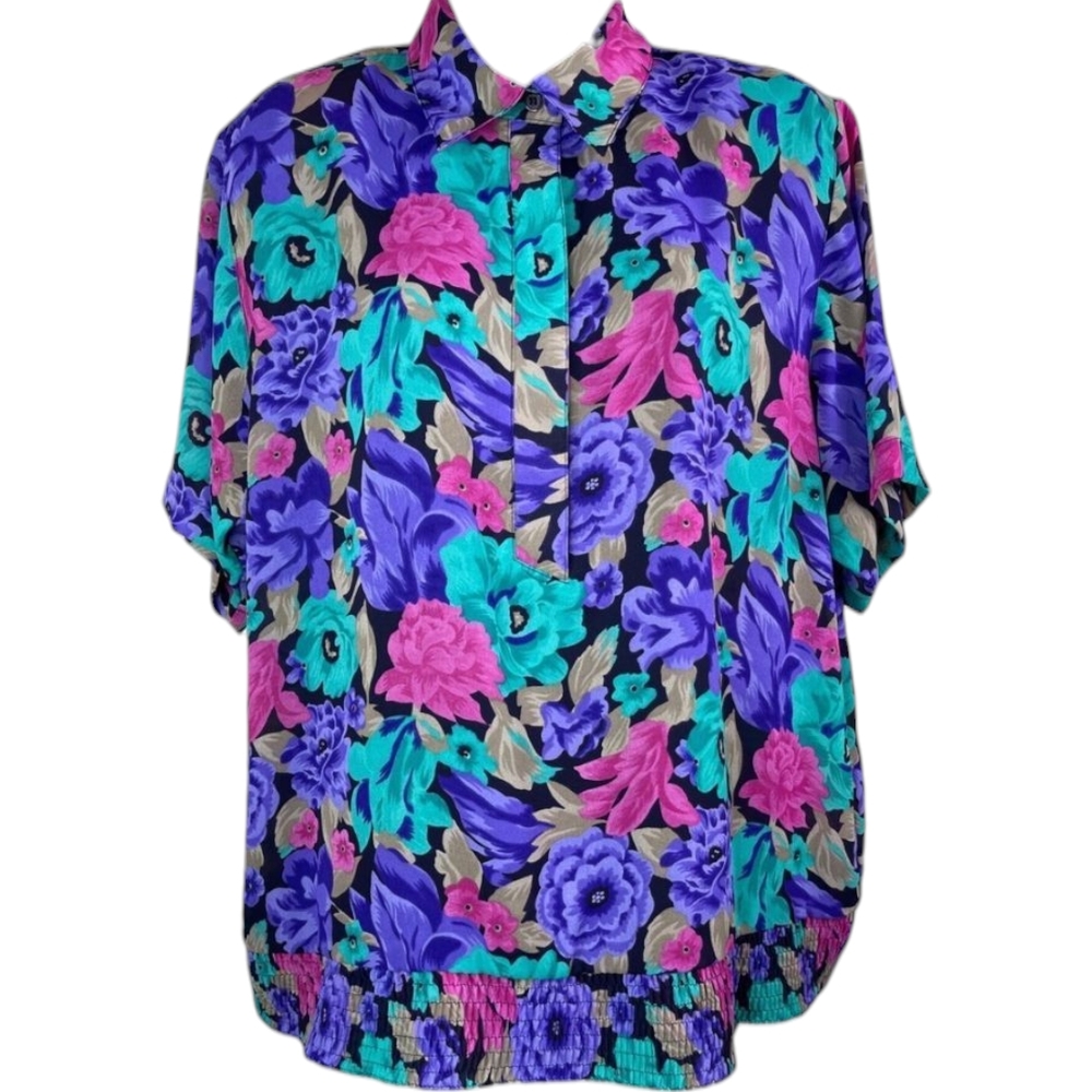 🦋Alfred Dunner Blouse Womens Plus Size 20 Short Sleeve Purple Floral Sheer
